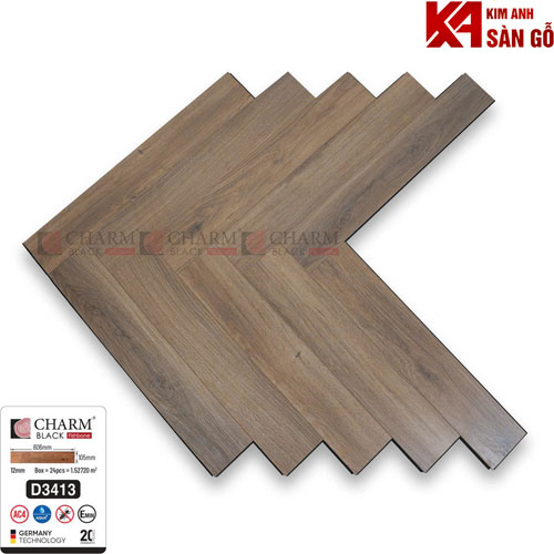Sàn Gỗ Xương Cá 12mm Charm Cốt Đen D3413